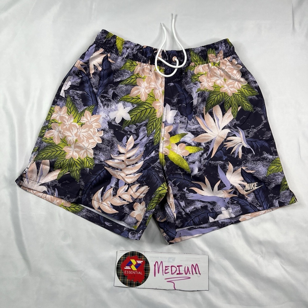$60 NWT Nike Club Drawstring Flow Woven Shorts MEDIUM Tropical Print HV4610-515 - Picture 2 of 8